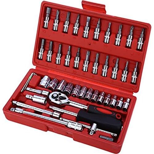 Car Repair Tool 46pcs 1/4-Inch Socket Set Car Repair Tool Ratchet Torque Wrench Combo Tools Kit Auto Repairing Tool Set