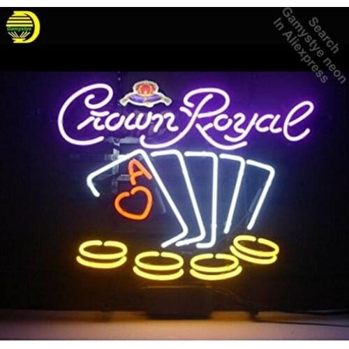 Crown Royal Poker Neon Light Sign Real Glass Tube neon lights Recreation Professiona Iconic Sign Beer Bar Pub sign board Lamps