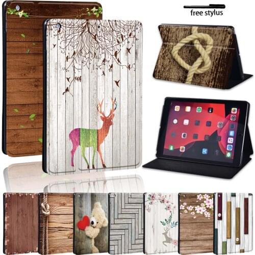 Printed Wood Leather Stand Cover Case for Apple IPad 2020 10.2/ IPad Mini / IPad Air / IPad Pro Tablet Protective Case