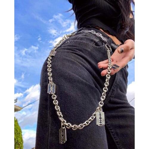 European and American Cool Punk Hip-hop Disco Chain Belt Ins Super Fire Pants Chain Phants Zipper Men and Women