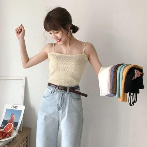 Summer Korean version Solid color camisole Off-the-shoulder slim vest girl Square collar sleeveless Harajuku top girl 8 colors