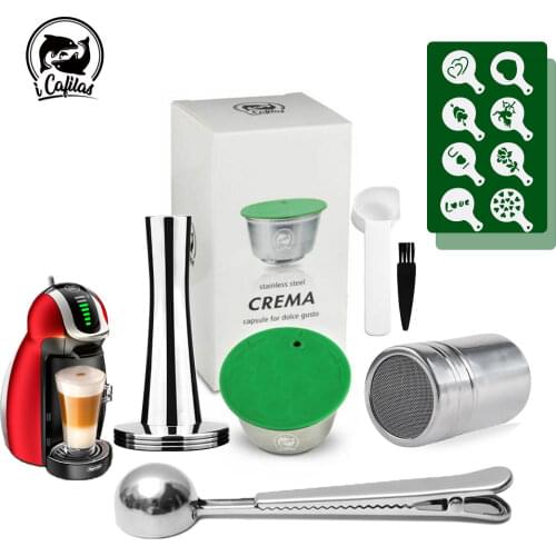 Reusable Dolce Gusto Coffee Capsule Stainless Steel Coffee Filter Espresso Pod with Cake Stencils Coffee Sifter Tool Tamper