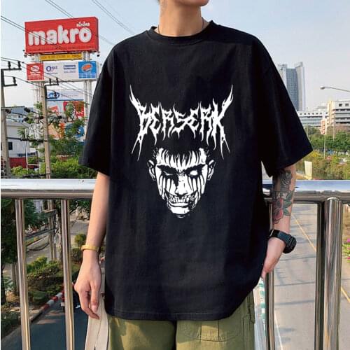 2021 Hot Sale Men Dark Berserk Short Sleeve Manga Featured Breathable Oversized Pattern Print Cotton Casual Cartoon T Shirt Male