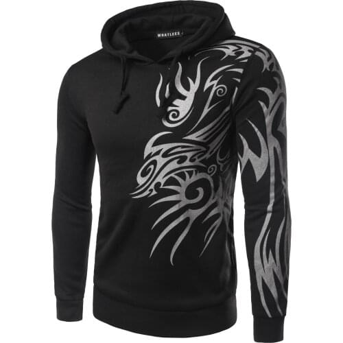Spring and Autumn Mens Sweater Printed Fashion Hooded Slim Fit Running Sports Fitness Training Sports Sweater Hoodie Sweatshirt