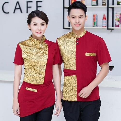 New Supermarket Bar Cafe Hotel Restaurant Waiter Uniform KTV Waitress Uniform Short Sleeve Bar Work Wear Work Jacket Clothes
