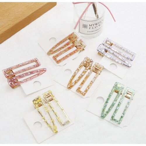 New Fashion Women Acrylic Hair Clip Hollow Waterdrop Rectangle Girls Foil Sequins Hairpins Barrettes Headbands Accessories