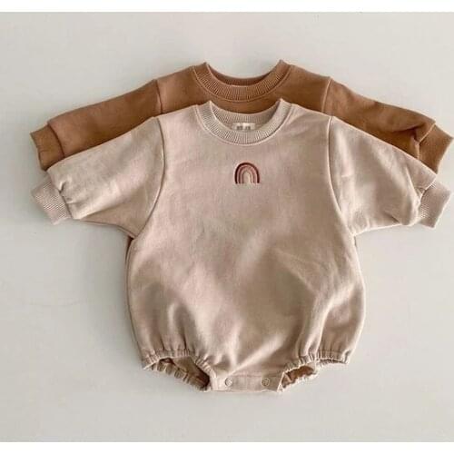 Baby Girls Clothes Autumn Toddler Newborn Infant Boys Girls Rainbow Embroidery Long Sleeve Rompers Jumpsuits Cotton Outfits