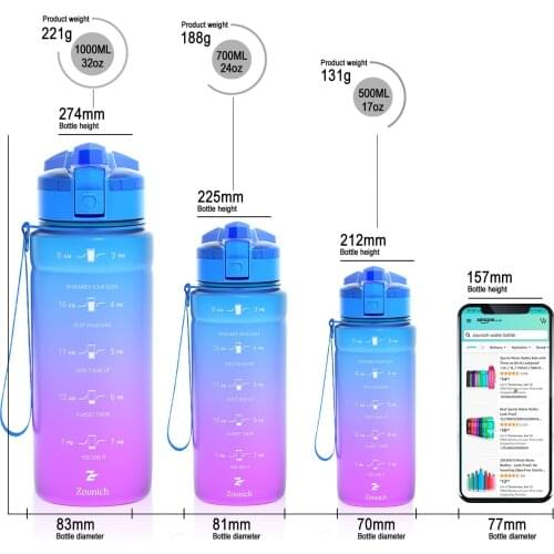 ZOUNICH Gradient Water Bottles Capacity Drinking Water Portable Protein Shaker My Sport Drink Bottle Tritan BPA Free Hot