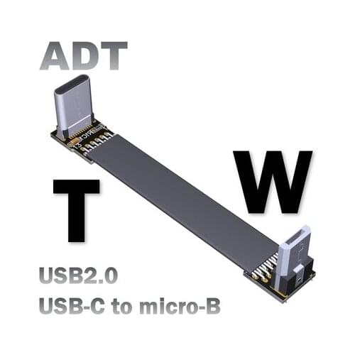 ADT-Link USB 2.0 Micro B to Type C Flat Cable UTW Series USB Micro B 2.0 to USB-C Male/Male Extension Cable 480M/bps 15cm