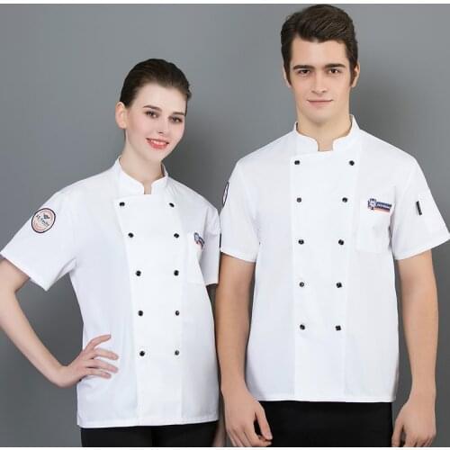 Restaurant Catering Men and Women Bakery Kitchen Jacket Short Sleeve Master Chef Uniform Workwear Shirt Hotel Canteen Cook Coat