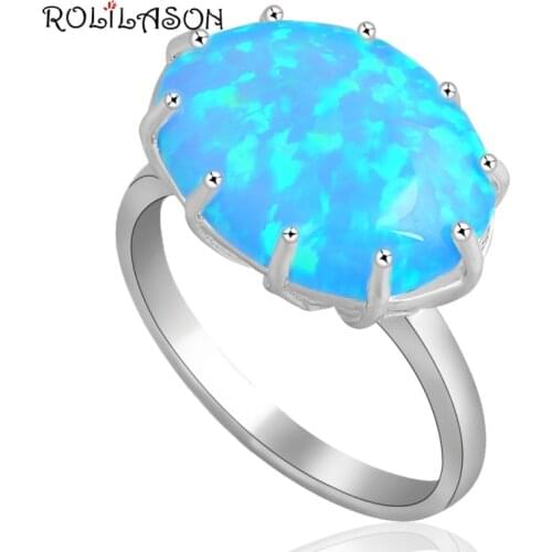 ROLILASON chic Free shipping Oval Rings for women Blue fire Opal Silver Fashion Jewelry Rings USA size #6 #7 #8 #9 #10 OR651