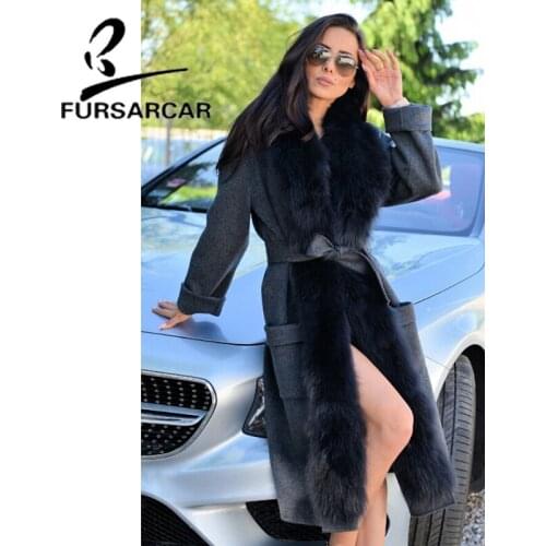 FURSARCAR Luxury 2020 New Real Fur Coat Women Winter Wool Skin Jacket With Long Fox Fur Collar High Quality Fur Coat