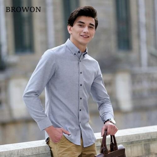 Browon New Brand Men Oxford Shirt Long Sleeve Business Casual Shirt Men Turn-down Neck 7 Color Shirt High Quality