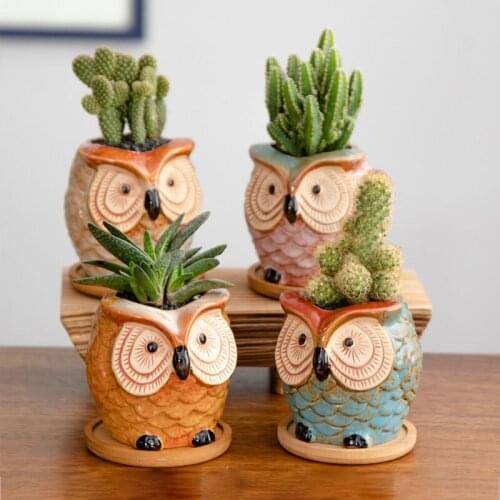 Garden Decorations Ceramic Flowerpots Cute Owl Succulent Flower Pot Planter Home Desktop Decoration Accessories Birthday Gifts