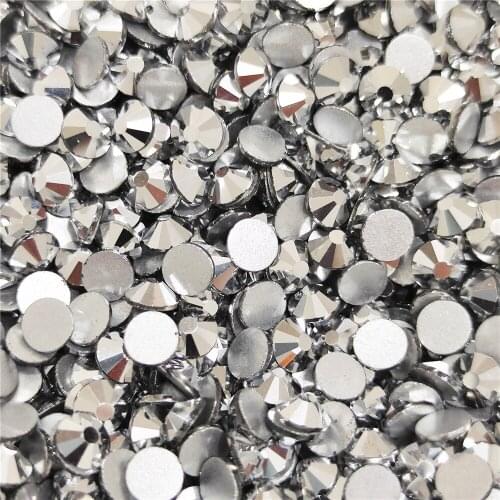 Silver Hematite All Size glass crystal FlatBack Non HotFix Strass glue on Fabric Garment Rhinestone Nail Art Stone