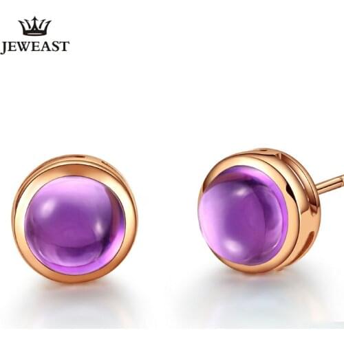 LSZB Natural amethyst 18K Pure Gold Earring Real AU 750 Solid Gold Earrings Diamond Trendy Fine Jewelry Hot Sell New 2020
