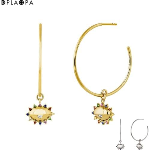 DPLAOPA 925 Sterling Silver Gold Big Circle Loops Pendientes Aro Ojos Plata Recubierta Oro Party Drop Earring Pendientes