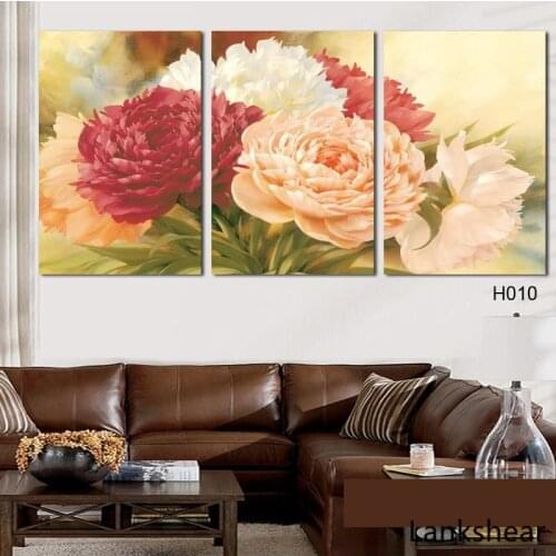 3 Piece Modern Red White Poney Flower Oil Painting Home Decoration Flowers Art Picture on Canvas Prints Painting For Bedroom