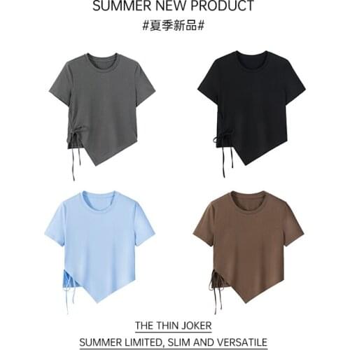 Top Black Short-sleeved Irregular T-shirt Women 2021 Summer High-quality Self-cultivation All-match Short Top Ladies T-shirt