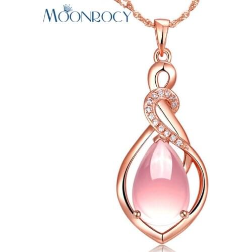 MOONROCY Pink Opal Chokers Jewelry Rose Gold Color Ross Quartz Sweet Jewelry Necklace for Wedding Women Girls Gift Dropshipping