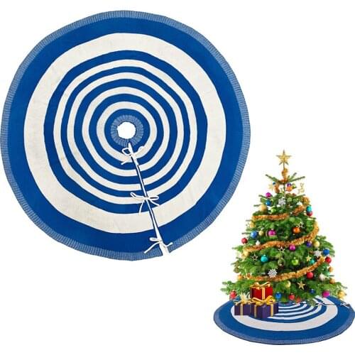 122cm Christmas Tree Skirt Carpet Knitted Stripe Floor Mat Cover Merry Christmas Tree decor for New Year Party Accessories