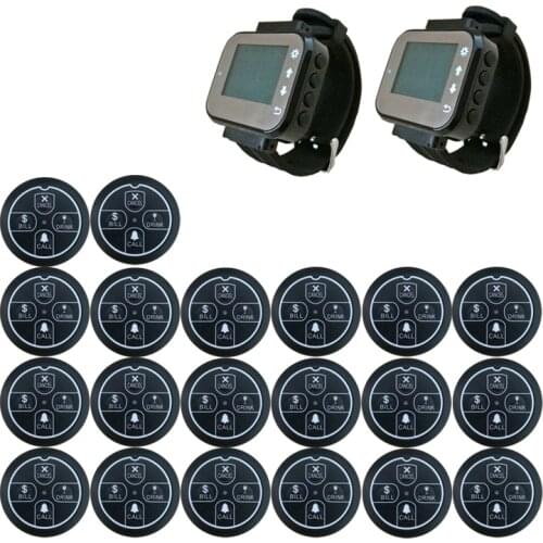 20 pcs call buzzer 2 watch receiver Restaurant Guest 4-keys Ultra-thin Button Waiter Wireless Calling System