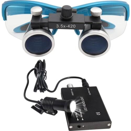 3.5x420mm Dental Loupe Dental Lab Medical Loupe Dental Magnifier Dentists Blue with 5W Headlight Upgraded