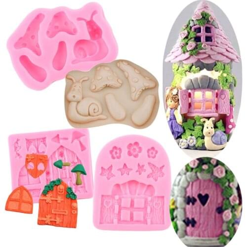 4 Pcs/Set Magic Fairy Garden House Door Snail Resin Silicone Mold DIY Craft Chocolate Fondant Mould Cake Decorating Tools