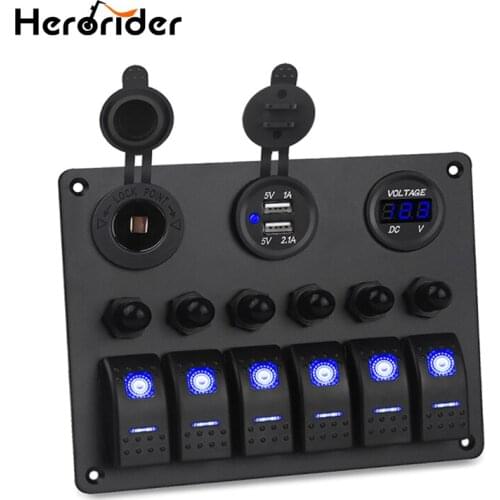 6 Gang Waterproof Car Marine Switch Car Auto Boat Marine LED Rocker Switch Panel Circuit Breakers Voltmeter Car Switches