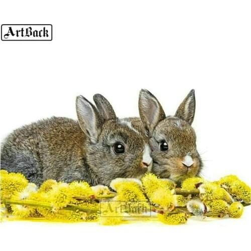 ARTBACK Animal diamond mosaic 5d diy diamond painting rabbit full square 3d resin diamond embroidery sewing artwork decoration