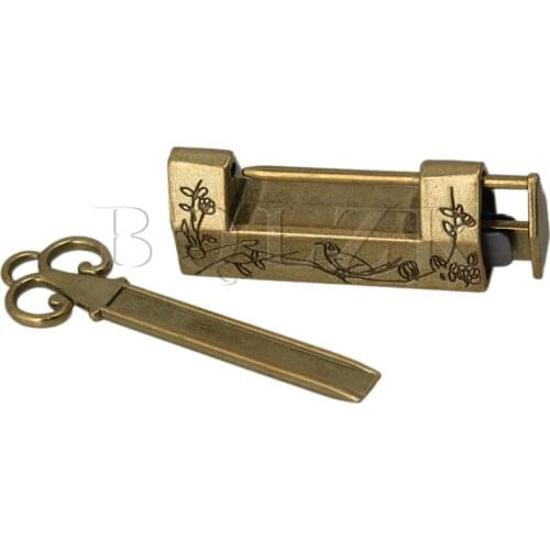 BQLZR Vintage Carved Bird Flower Leaf Padlock Lock and Key For Jewelry Box Drawer