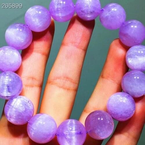 14.3mm Genuine Natural Purple Kunzite Quartz Clear Round Beads Bracelet Cat Eye Women Men Rare Powerful Energy AAAAAA