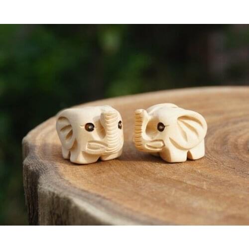 2* Natural Yellow Boxwood Bead Carved Elephant Tiny Charms Pendant Mala Beads Japa Bracelet Jewellry Findings DIY Accessories