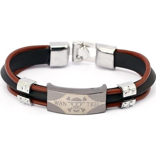 ONE PIECE Luffy Brown Three Layer Leather Chain Bracelets Fashion Men Bracelet Anime Personalized Male Charm Jewelry