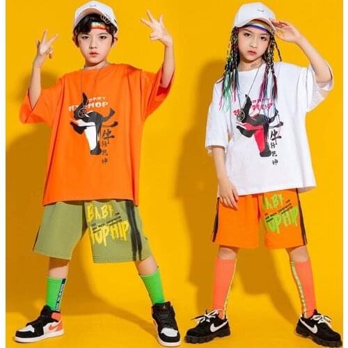 Kids Concert Hip Hop Clothing Graphic Tee Tops Streetwear Ribbon Summer Cargo Shorts For Singers Girls Boy Dance Costume Clothes