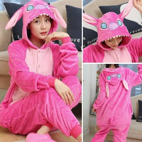Children Flannel Animal Pajamas Set Kids Winter Nightwear Baby Infant Hooded Cartoon Totoro Stitch Pajamas Boys Girls Sleepwear