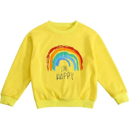 1-6Y Toddler Kids Baby Boy Girl Long Sleeve Rainbow Print Pullover Sweatshirt Hoodies Tops Spring Autumn Clothes