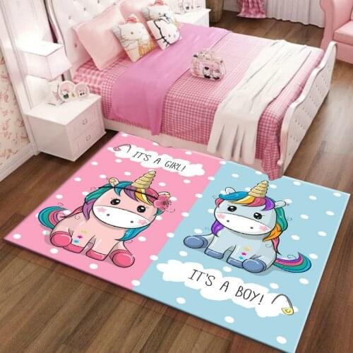 Cartoon unicorn carpet Home girl children room carpet boy blue pink area rug baby livingroom parlor floor mat tapete customized