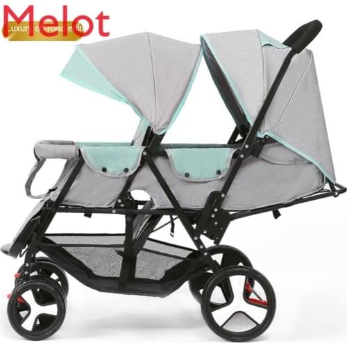 Twin Baby Stroller Front and Rear Seat Double Stroller Can Sit and Lie Foldable Large Size Lightweight Carriage