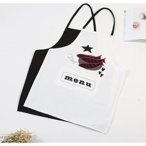 100% Cotton Fish Printed Antifouling Cleaning Apron Sleeveless Unisex Simple Cooking Aprons Kitchen Chef for BBQ Woman Men