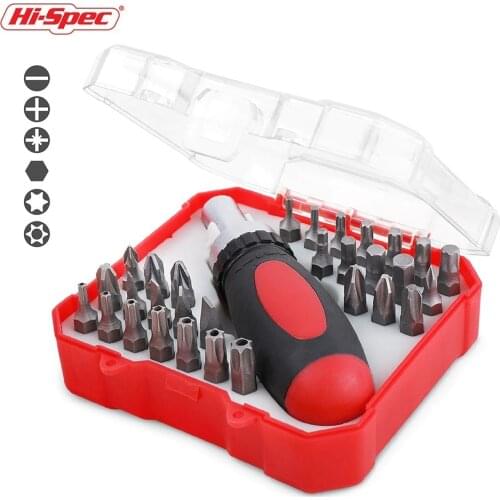 Hi-Spec 31pc Ratcheting Screwdriver Bit Set CRV Ratchet Screwdriver Set Tamper Proof Security Hex Torx Bits Set Hand Tools
