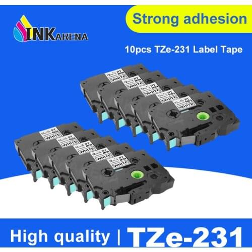 INKARENA 10 Pcs Compatible P-Touch Tz231 Tze231 12mm Black on White Label Tape Tze-231 Tz-231 for Brother Printer Ribbon