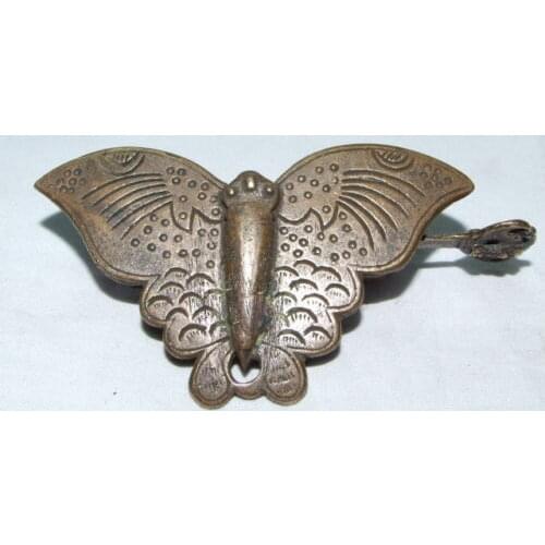 Exquisite Chinese old-style Copper Carved butterfly lock and key