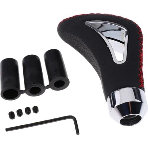Leather Red Wire Manual Car Gear Stick Shift Knob Shifter -Black