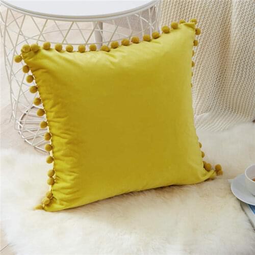 Soft Velvet Pillowcases Solid Cushion Cover Square Decorative Pillows With Balls For Sofa Bed Car Home Throw Pillow