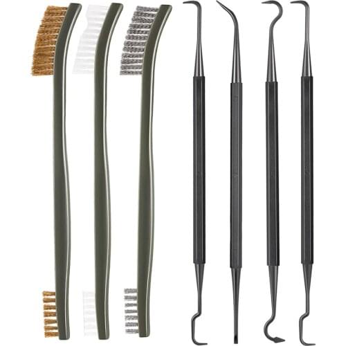 7pcs/Set Tactical Gun Cleaning Tools Kit Universal Gun Cleaner Set Double-ended Brass Steel Nylon Gun Cleaning Brushes Picks