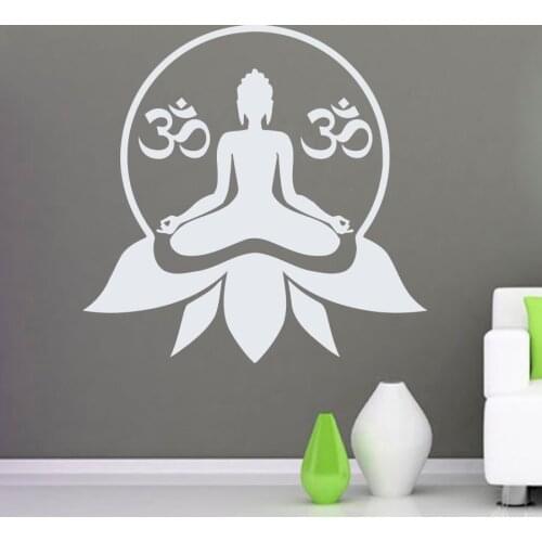 Om Sign Wall Decal Lotus Flower Pattern Yoga Studio Wall Stickers Vinyl Meditation Home Interior Buddha Art Mural Decor SYY949