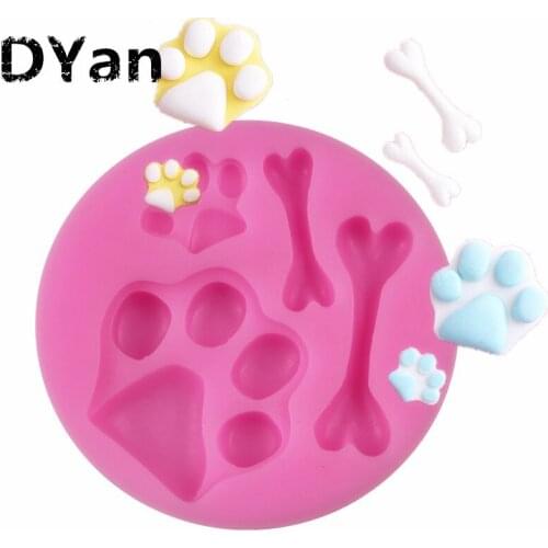 New Dog Footprints Dog Bone Fondant Cake Silicone Mold Chocolate Mold DIY Cake Baking Decoration Tools A1559