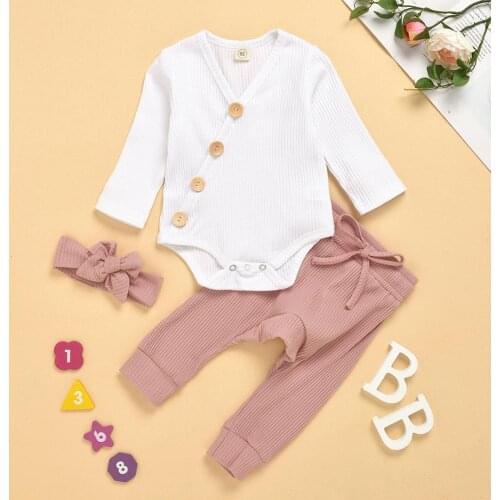 3-18M Autumn Newborn Infant Baby Girl Boy Long Sleeve Tops Romper Pants Autumn Cotton Outfits Clothes