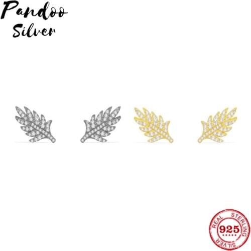 Pandoo Fashion Charm Sterling Silver Original 1:1 Copy,'Feather' Stud Earrings Luxury Jewelry Gift For Female